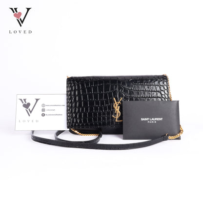 Cassandre Phone Holder In Shiny Crocodile-Embossed Leather