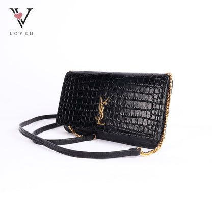 Cassandre Phone Holder In Shiny Crocodile-Embossed Leather
