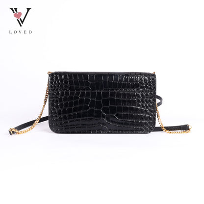 Cassandre Phone Holder In Shiny Crocodile-Embossed Leather