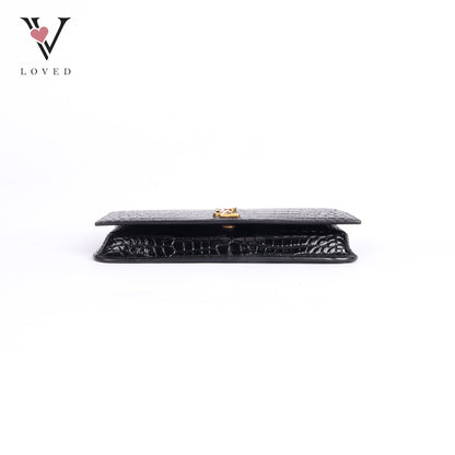 Cassandre Phone Holder In Shiny Crocodile-Embossed Leather