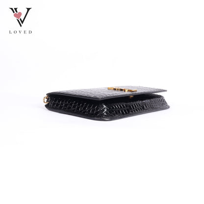Cassandre Phone Holder In Shiny Crocodile-Embossed Leather