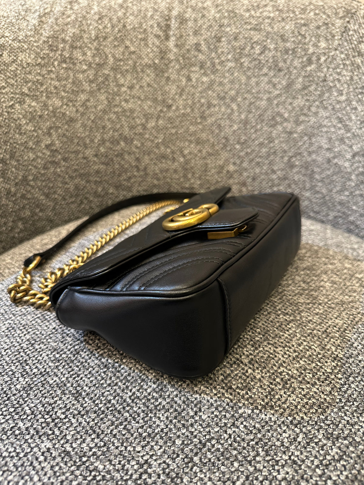 Gucci GG Marmont Matelasse Shoulder Bag in Black Leather
