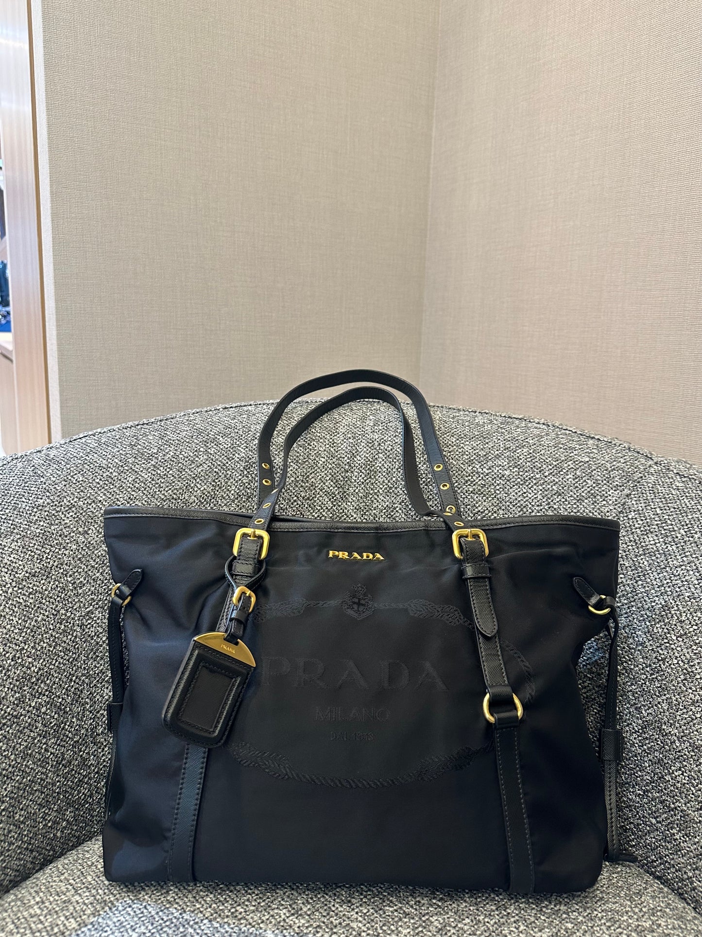 Prada Tote Bag in Black Tessuto Nylon and Leather