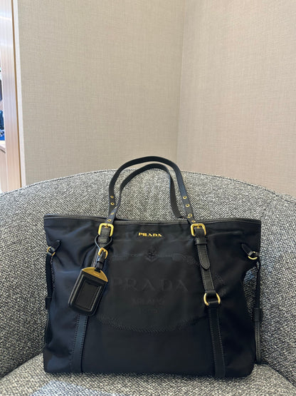 Prada Tote Bag in Black Tessuto Nylon and Leather