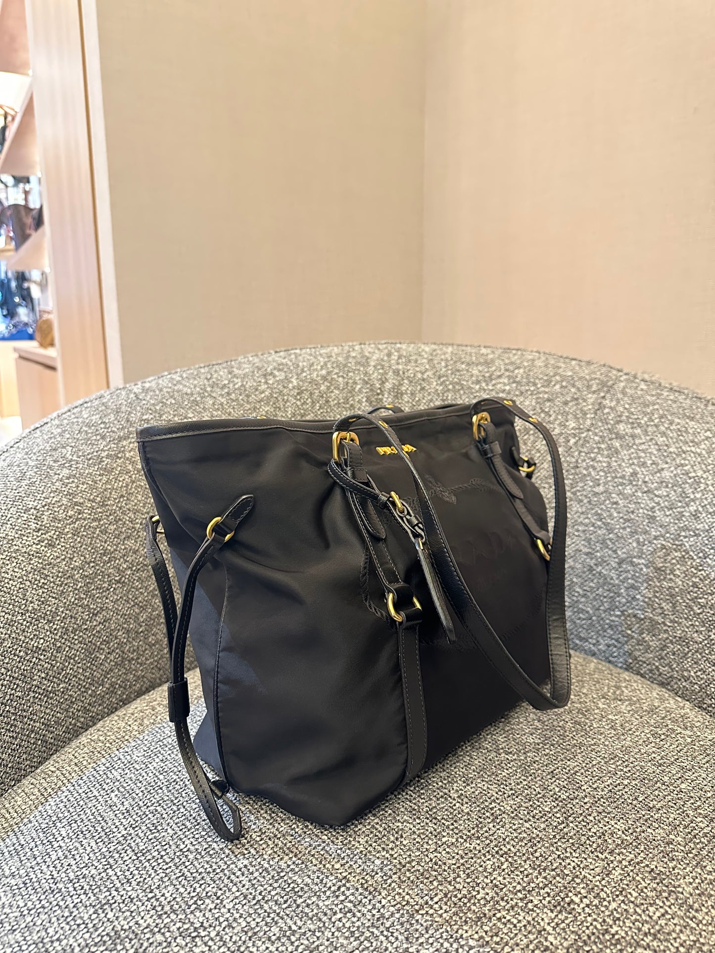 Prada Tote Bag in Black Tessuto Nylon and Leather