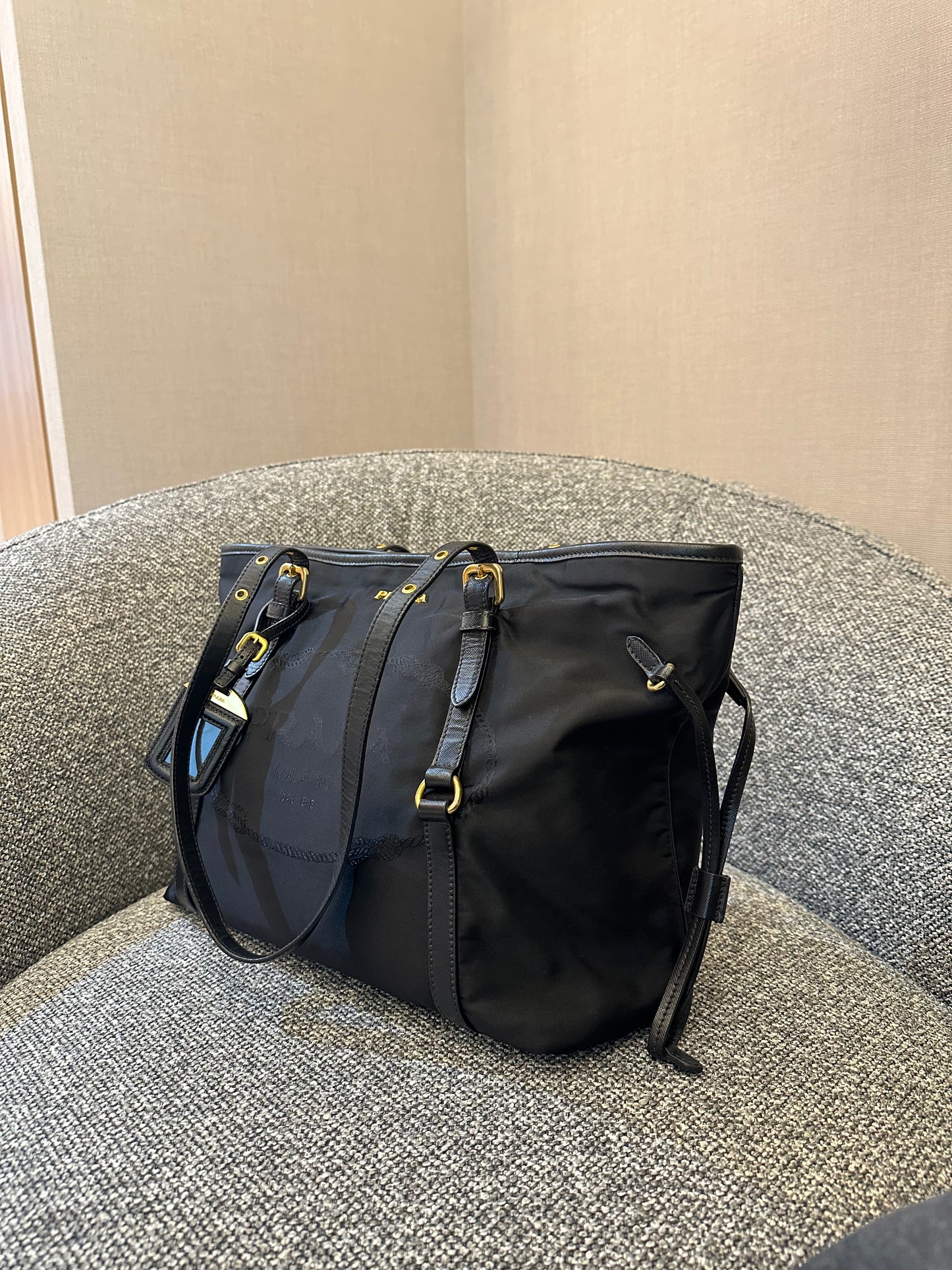 Prada Tote Bag in Black Tessuto Nylon and Leather
