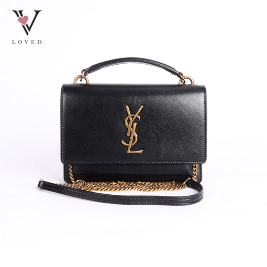 Black Leather Sunset Chain Shoulder Bag