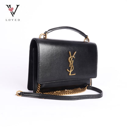 Black Leather Sunset Chain Shoulder Bag