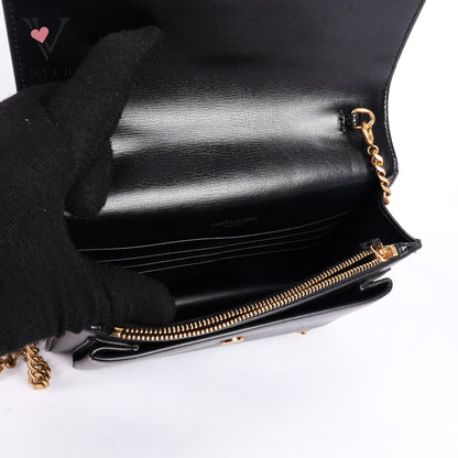 Black Leather Sunset Chain Shoulder Bag