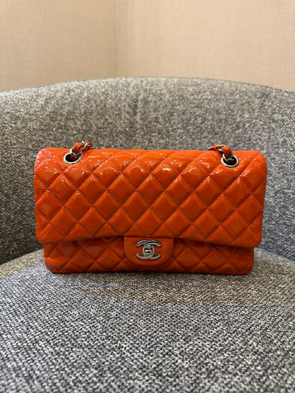 Chanel Classic Small Double Flap Bag in Orange Patent Leather