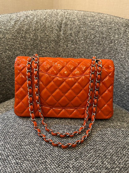 Chanel Classic Small Double Flap Bag in Orange Patent Leather