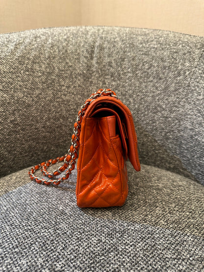 Chanel Classic Small Double Flap Bag in Orange Patent Leather