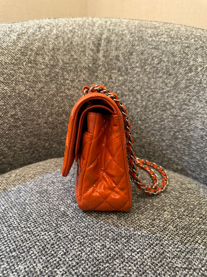 Chanel Classic Small Double Flap Bag in Orange Patent Leather