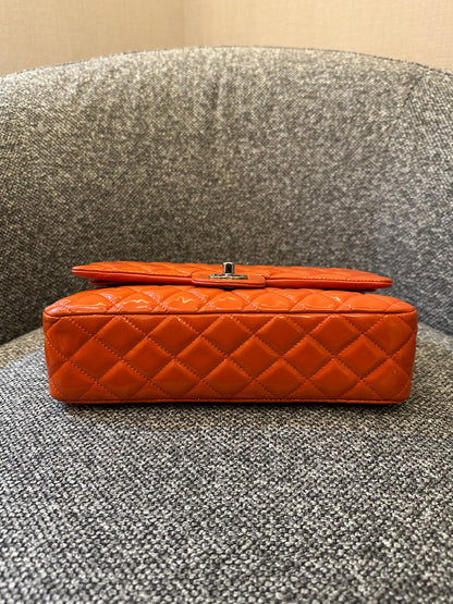 Chanel Classic Small Double Flap Bag in Orange Patent Leather