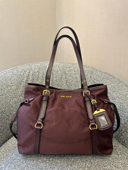 Prada Tote Bag in Burgundy Tessuto Nylon and Leather