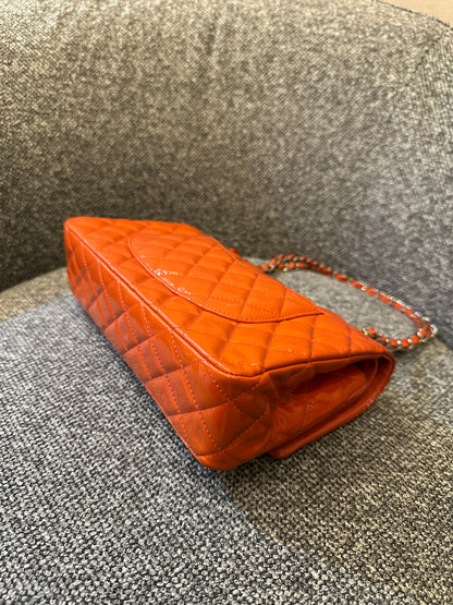Chanel Classic Small Double Flap Bag in Orange Patent Leather