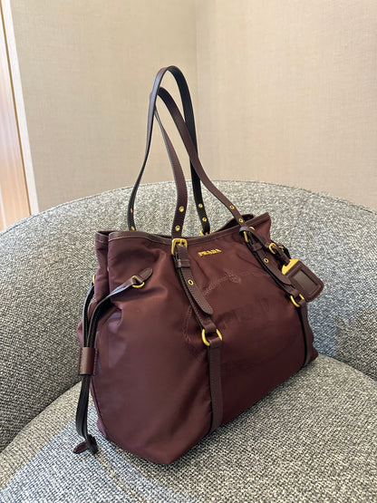 Prada Tote Bag in Burgundy Tessuto Nylon and Leather