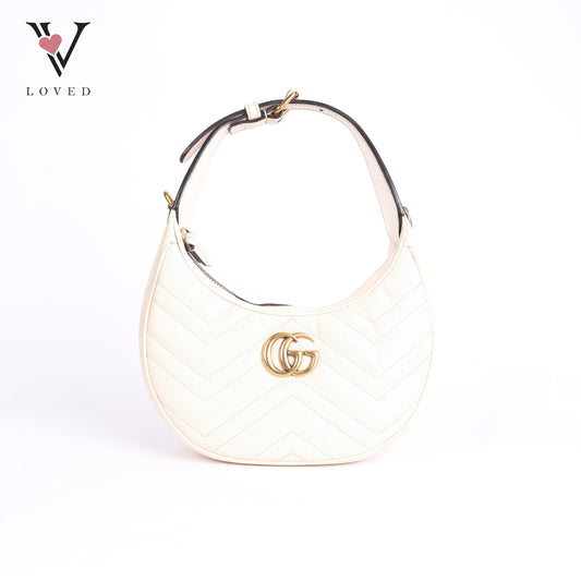 White GG  Marmont  Half Moon Shaped Matelasse Leather Satchel