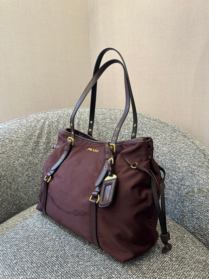 Prada Tote Bag in Burgundy Tessuto Nylon and Leather