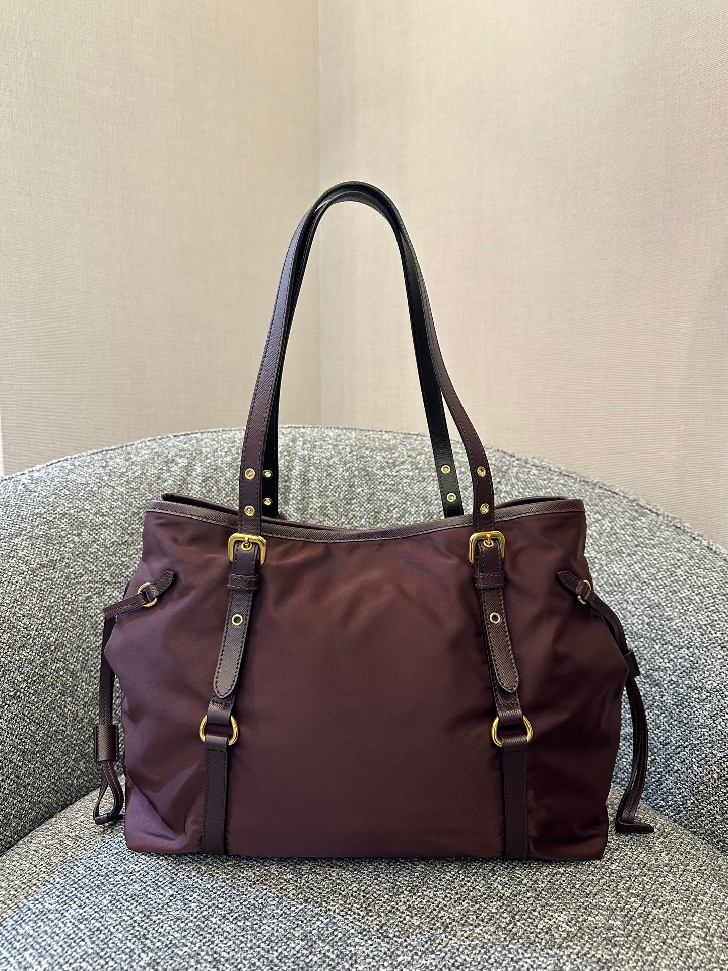 Prada Tote Bag in Burgundy Tessuto Nylon and Leather