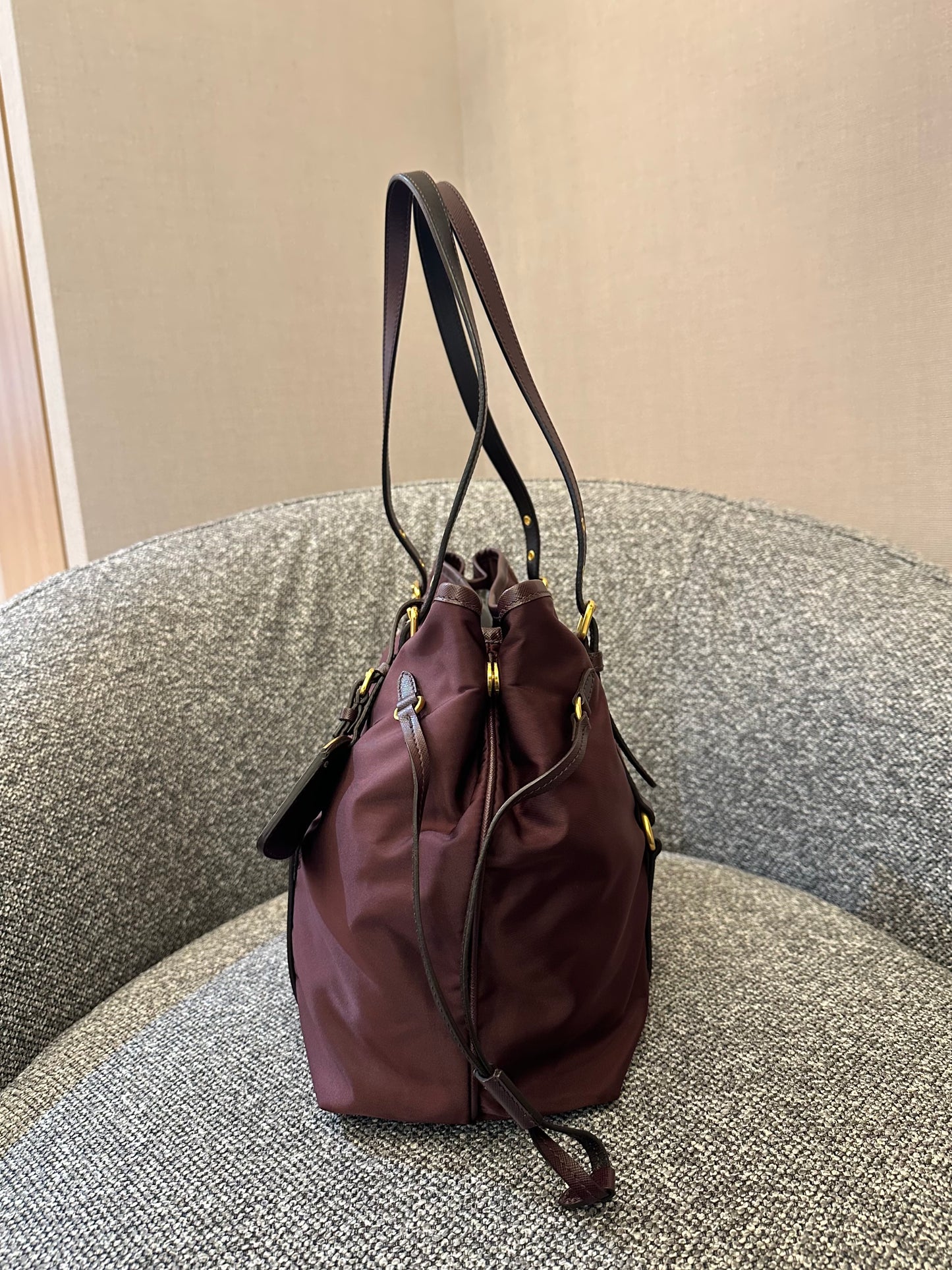 Prada Tote Bag in Burgundy Tessuto Nylon and Leather