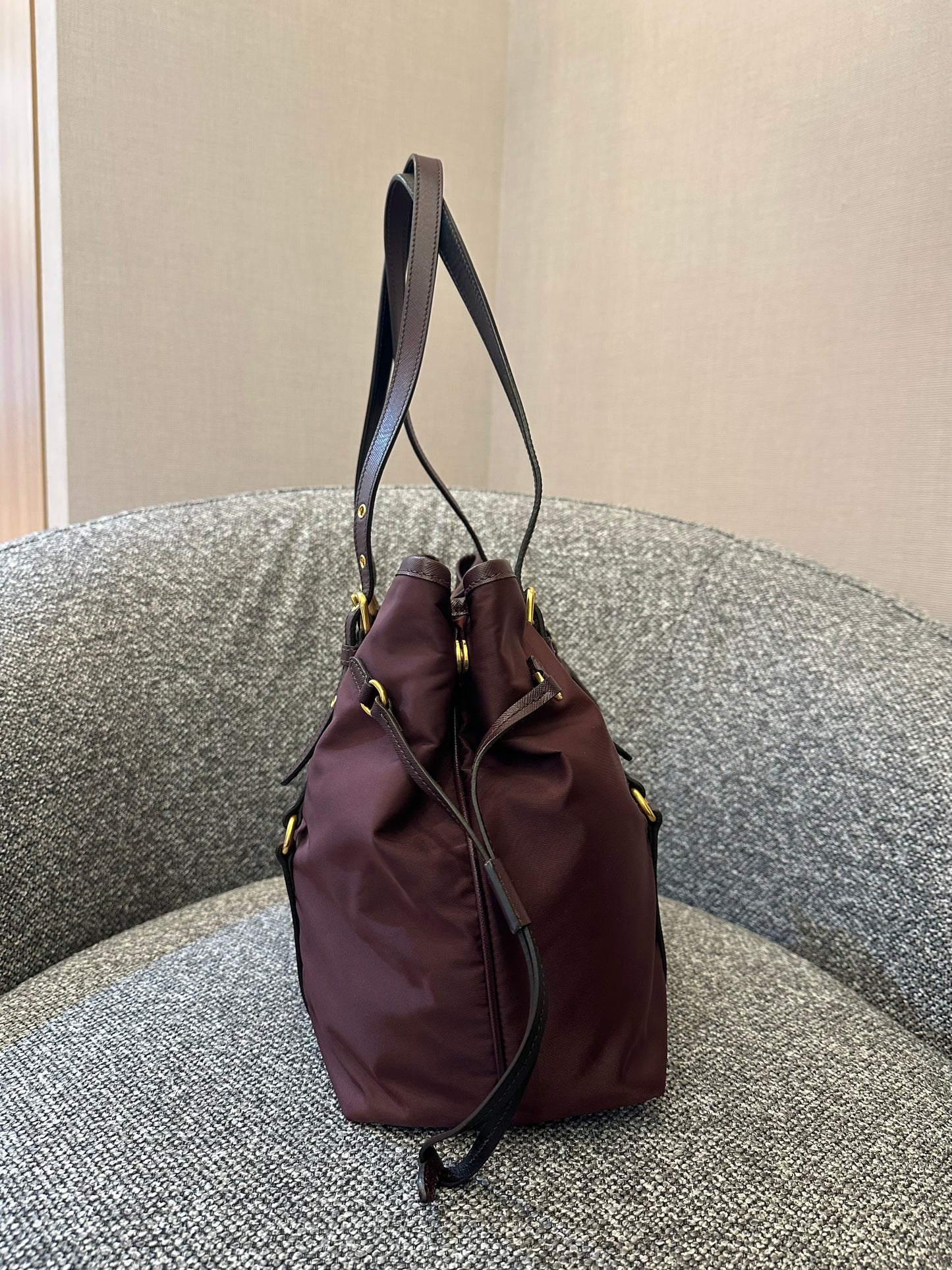 Prada Tote Bag in Burgundy Tessuto Nylon and Leather
