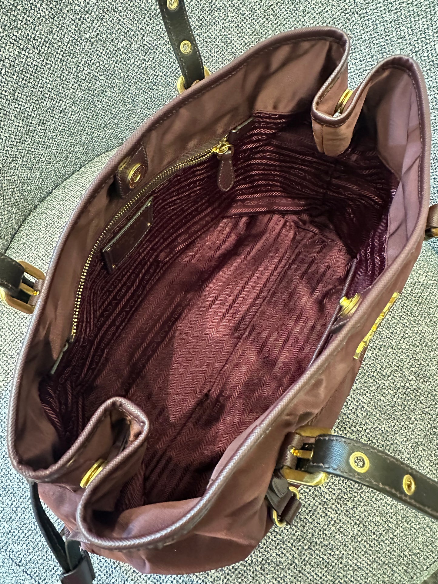 Prada Tote Bag in Burgundy Tessuto Nylon and Leather