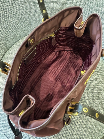 Prada Tote Bag in Burgundy Tessuto Nylon and Leather