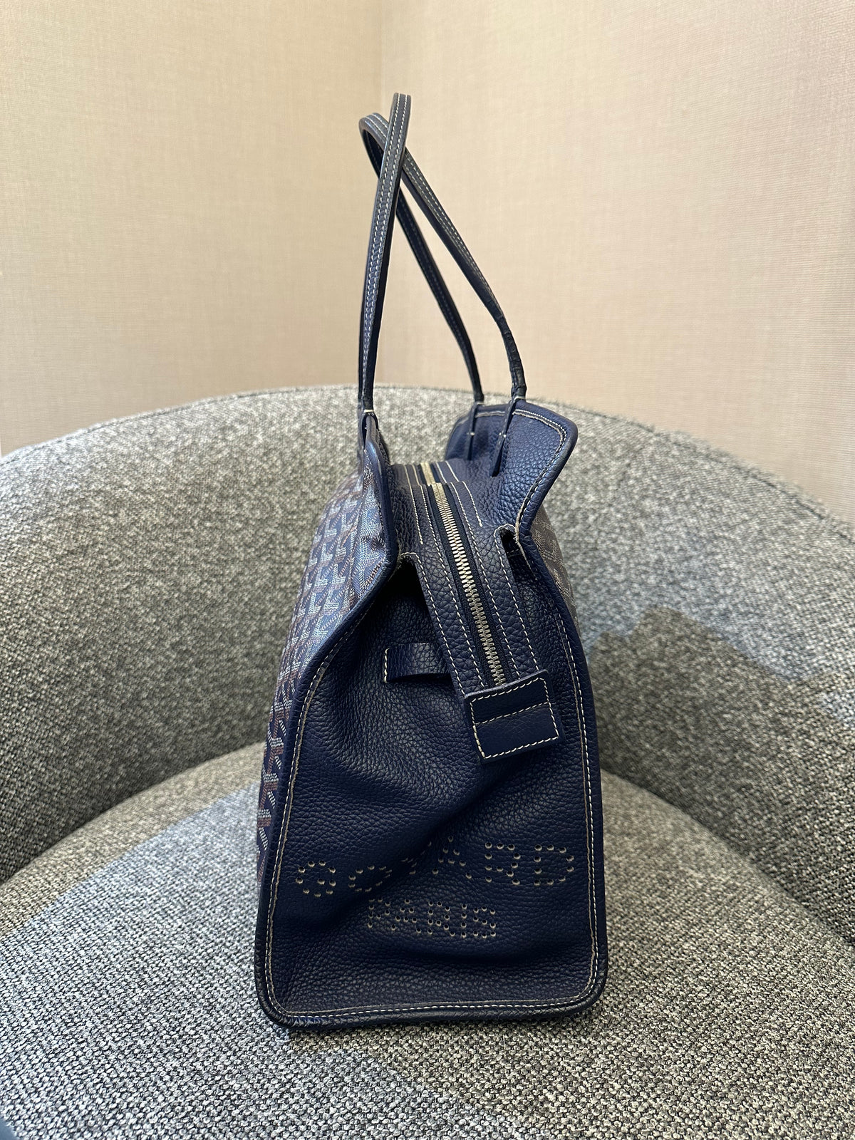 Goyard Hardy Tote Bag w/ Pouch In Navy Blue
