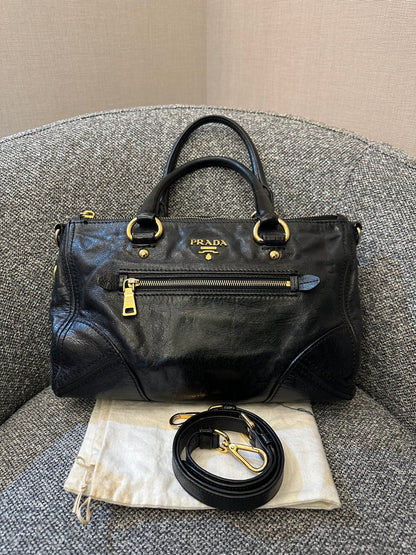 Prada East/West Bauletto Top Handle Bag In Vitello Shine Leather