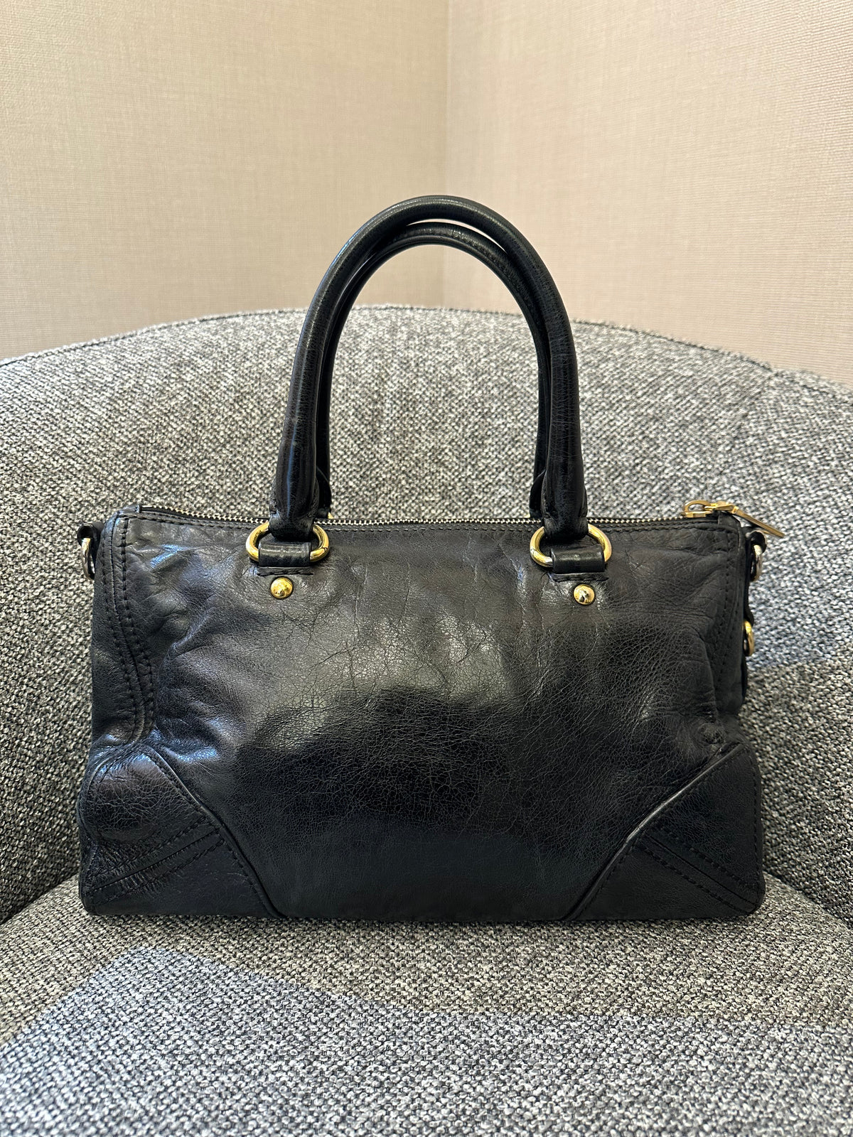 Prada East/West Bauletto Top Handle Bag In Vitello Shine Leather