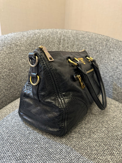 Prada East/West Bauletto Top Handle Bag In Vitello Shine Leather