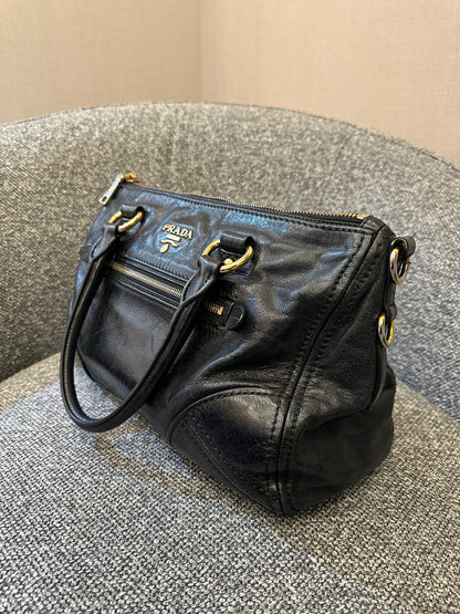 Prada East/West Bauletto Top Handle Bag In Vitello Shine Leather