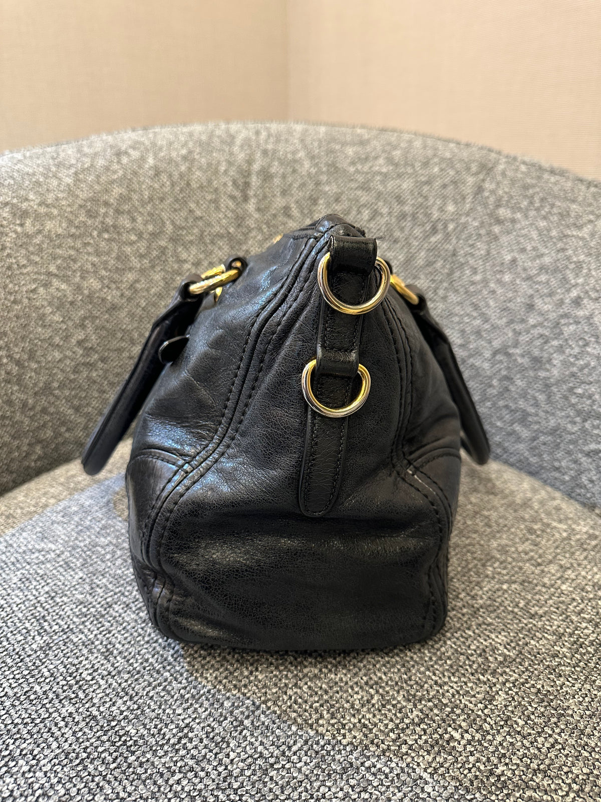 Prada East/West Bauletto Top Handle Bag In Vitello Shine Leather