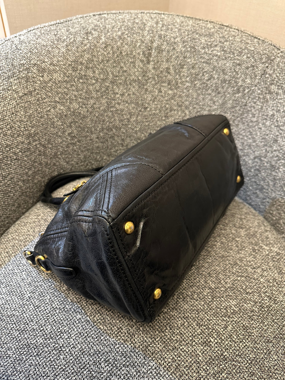 Prada East/West Bauletto Top Handle Bag In Vitello Shine Leather