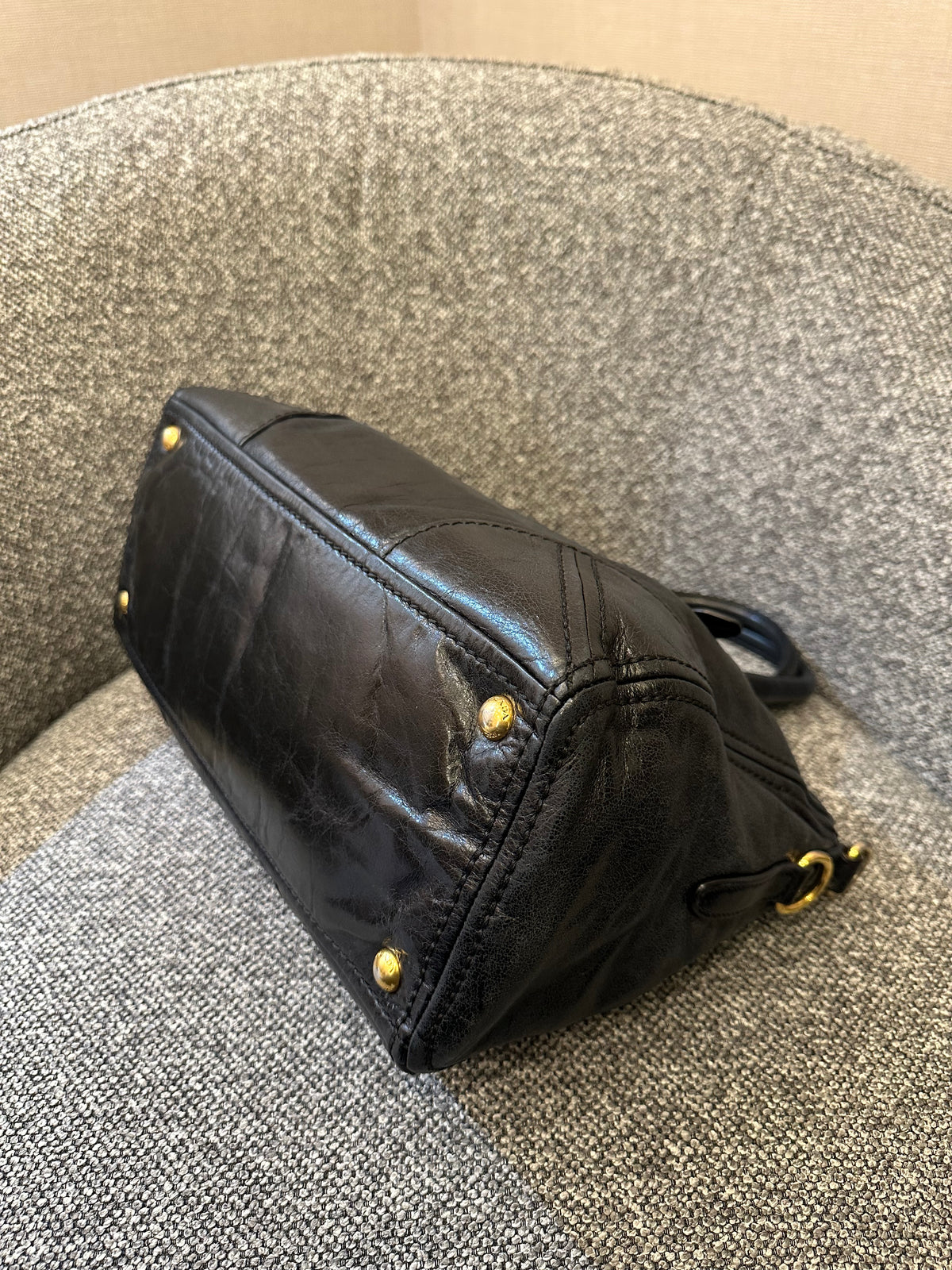 Prada East/West Bauletto Top Handle Bag In Vitello Shine Leather