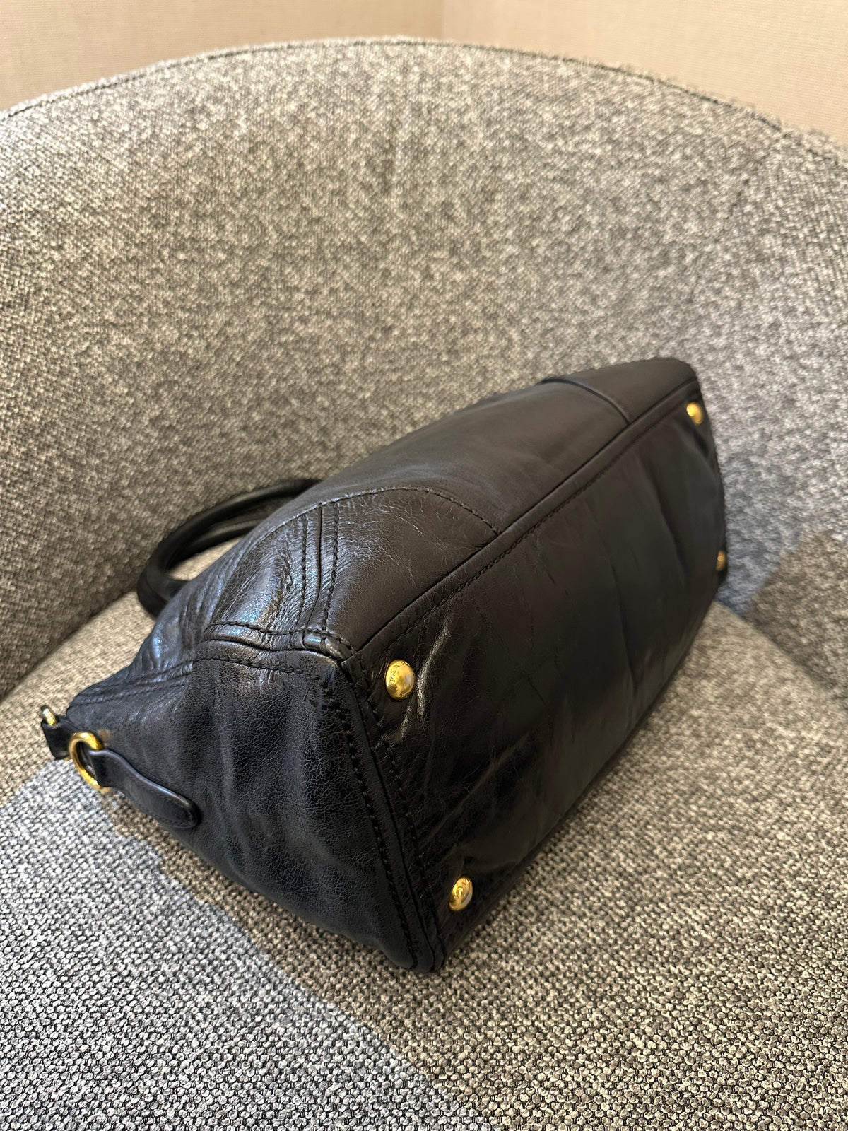 Prada East/West Bauletto Top Handle Bag In Vitello Shine Leather