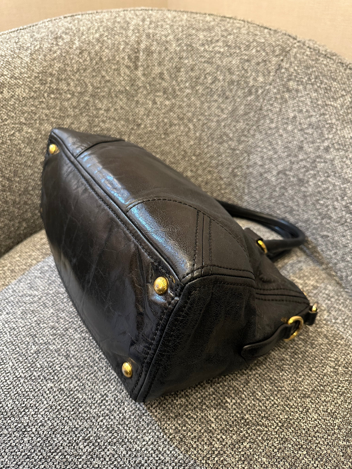 Prada East/West Bauletto Top Handle Bag In Vitello Shine Leather