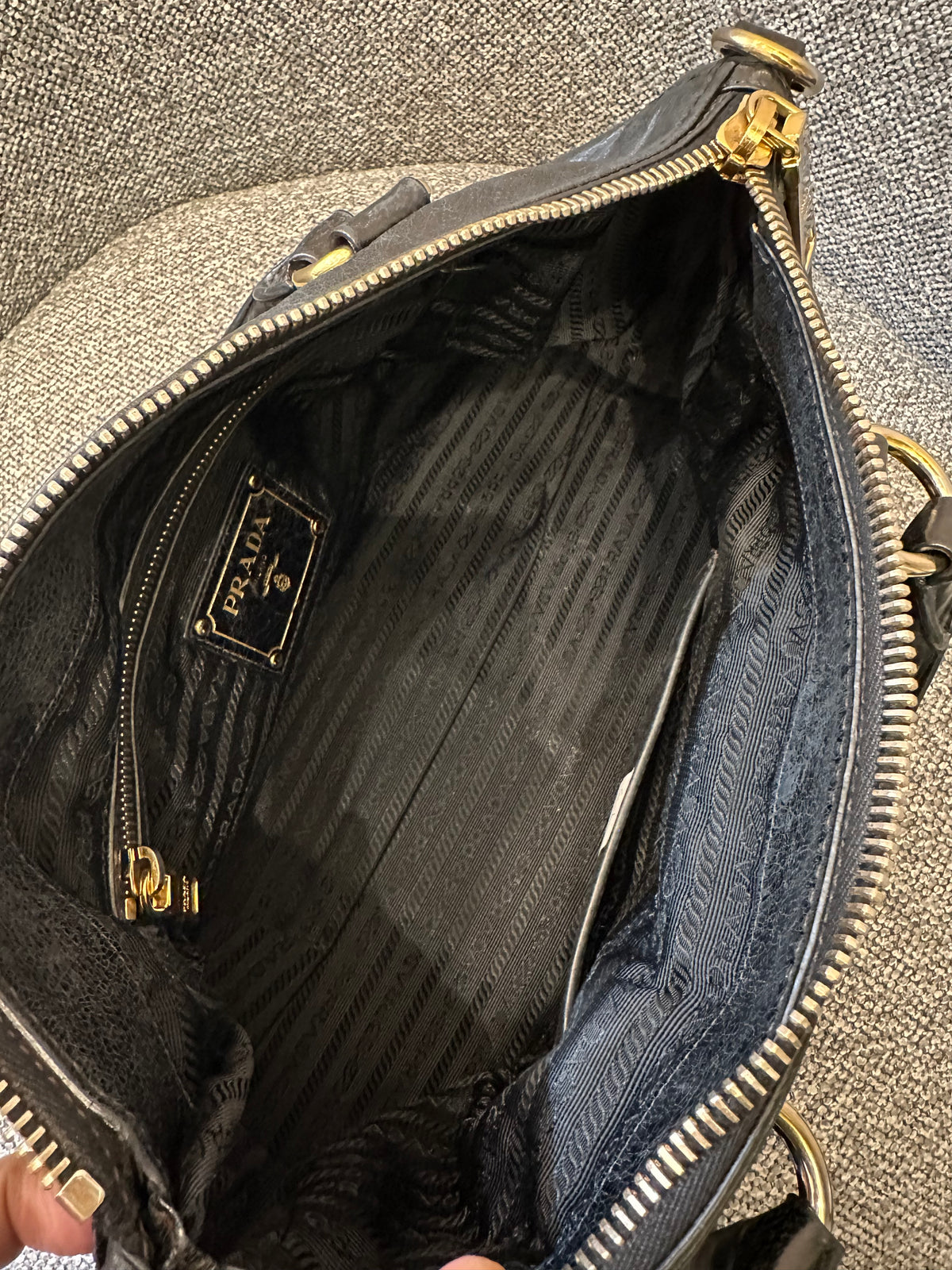 Prada East/West Bauletto Top Handle Bag In Vitello Shine Leather