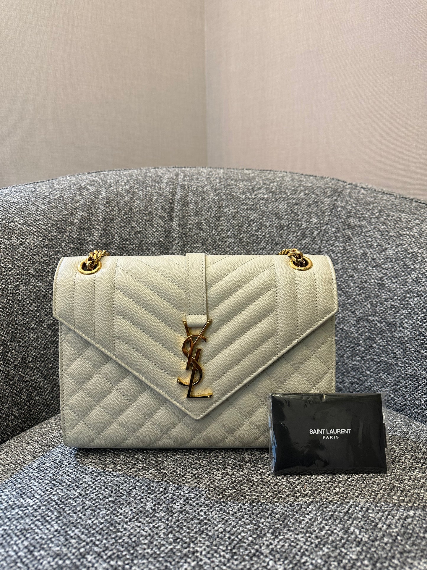 Yves Saint Laurent Envelope Shoulder Bag in White Quilted Leather