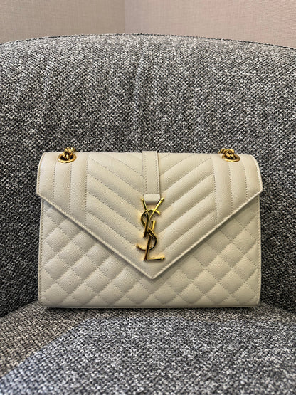 Yves Saint Laurent Envelope Shoulder Bag in White Quilted Leather