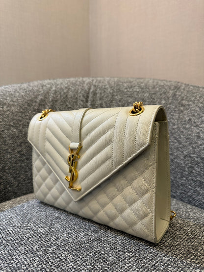 Yves Saint Laurent Envelope Shoulder Bag in White Quilted Leather