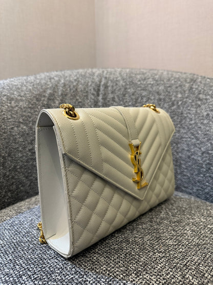 Yves Saint Laurent Envelope Shoulder Bag in White Quilted Leather