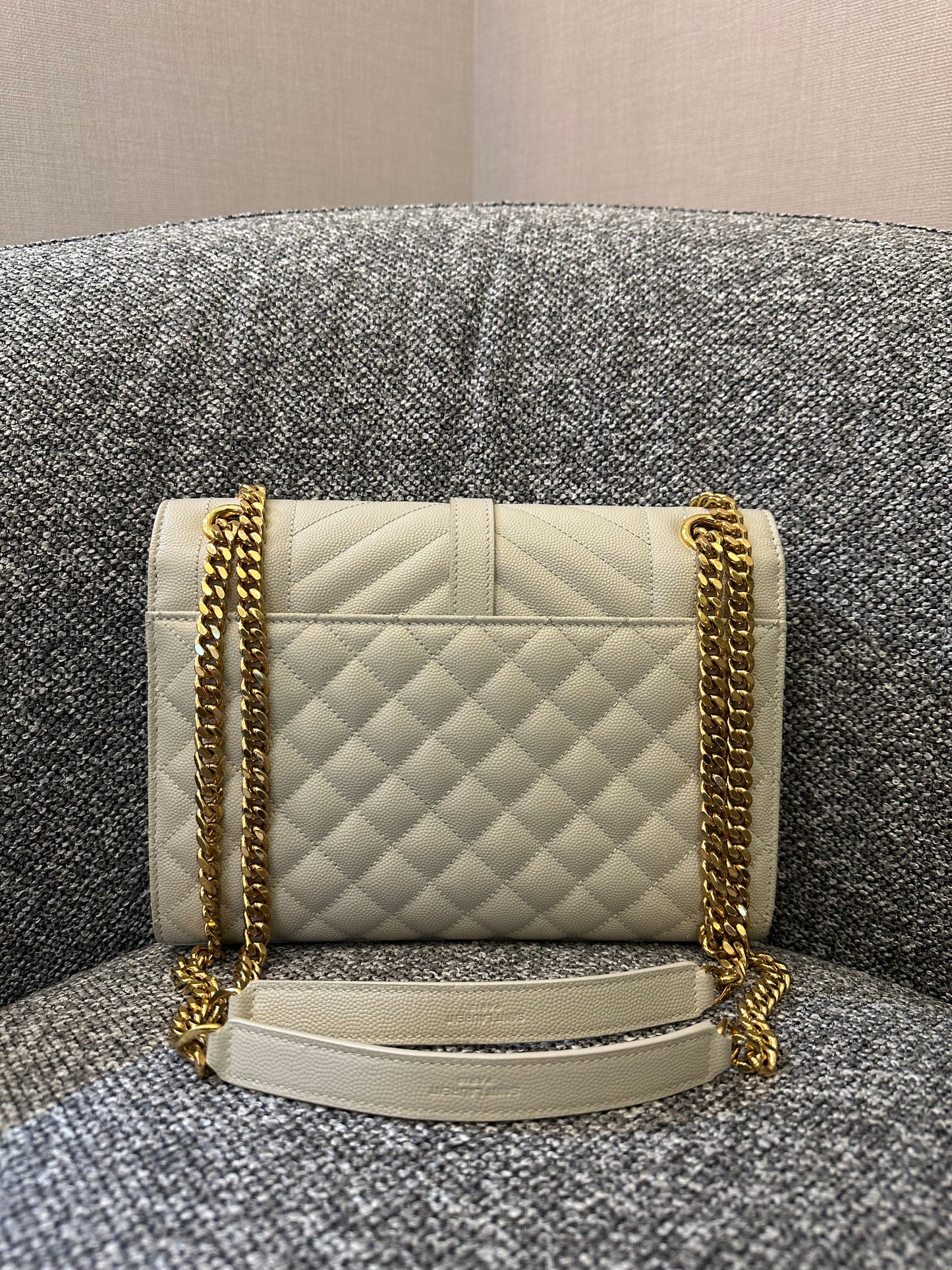 Yves Saint Laurent Envelope Shoulder Bag in White Quilted Leather