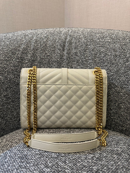 Yves Saint Laurent Envelope Shoulder Bag in White Quilted Leather
