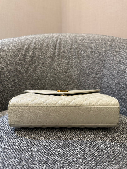 Yves Saint Laurent Envelope Shoulder Bag in White Quilted Leather