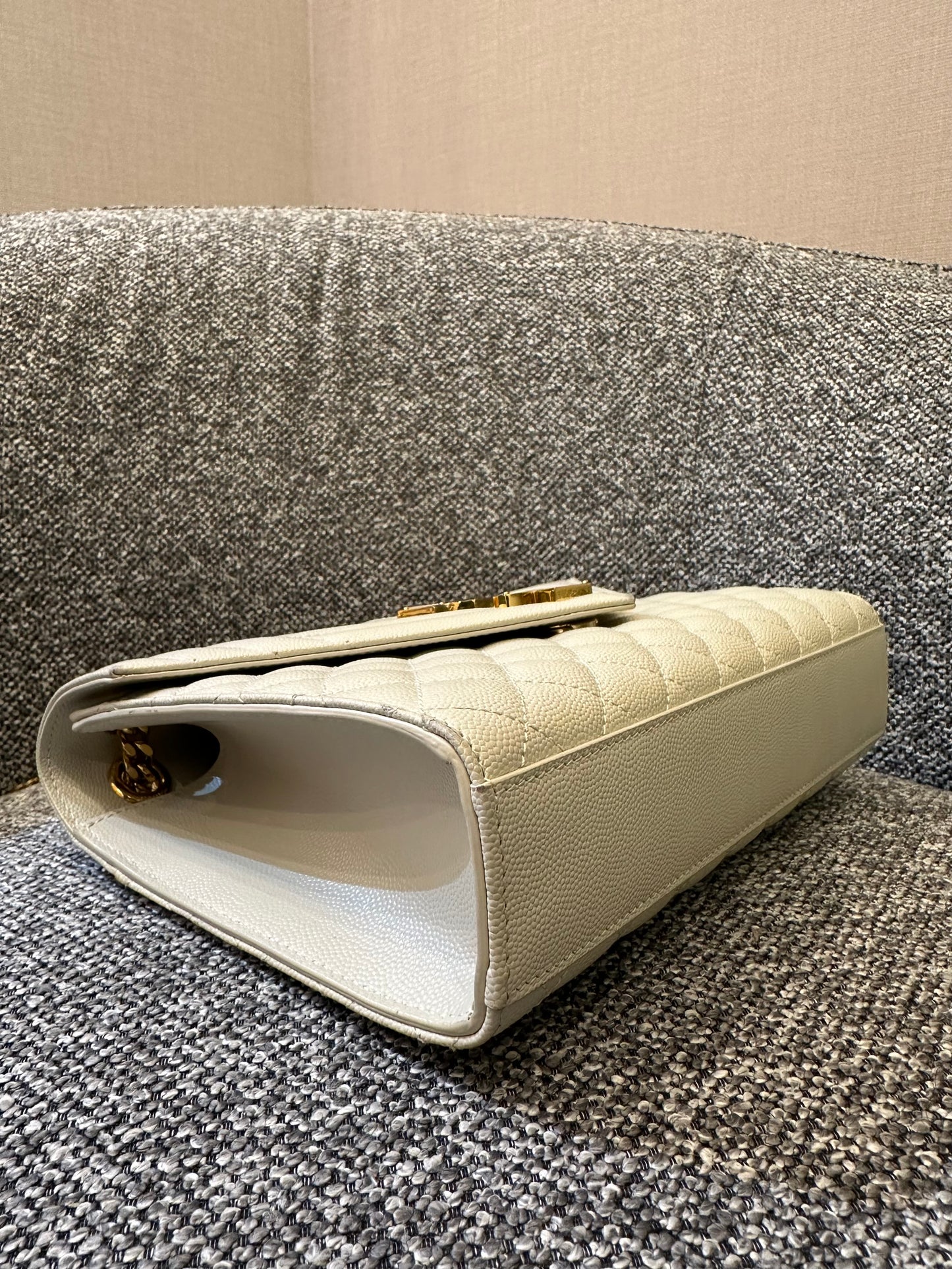 Yves Saint Laurent Envelope Shoulder Bag in White Quilted Leather