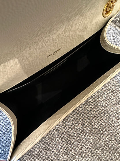 Yves Saint Laurent Envelope Shoulder Bag in White Quilted Leather