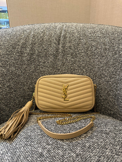 Yves Saint Laurent Mini Lou Camera Bag in Beige Matelassé Leather