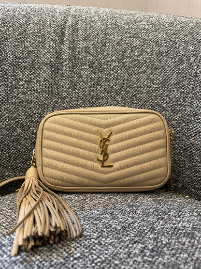 Yves Saint Laurent Mini Lou Camera Bag in Beige Matelassé Leather